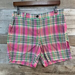 Talbots Petite Pink Green Plaid Madras Cotton Shorts Womens‎ 8P Preppy Summer